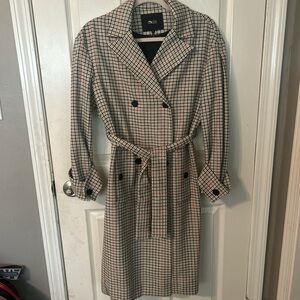 Maje Women's Checkered Belted Coat - Black and Cream